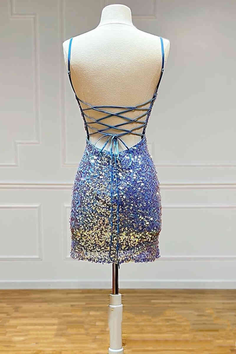 Dressime Spaghetti Straps Bodycon Sequins Homecoming Cocktail Dresses