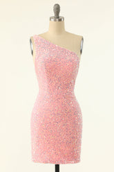 Dressime Bodycon One Shoulder Sequins Shor/Mini Homecoming Dresses
