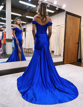 dressimeMermaid Off The Shoulder Long Prom Dresses with Slit 