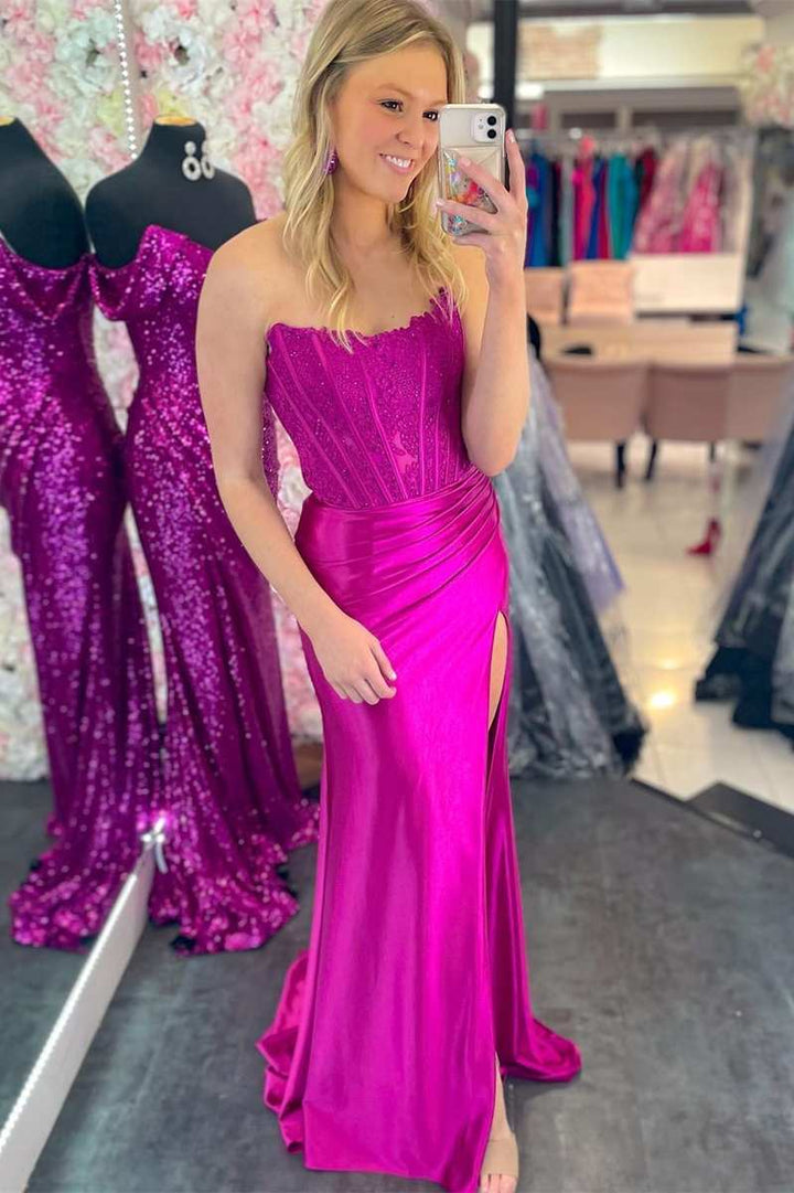 dressimeMermaid Off The Shoulder Long Prom Dresses with Slit 