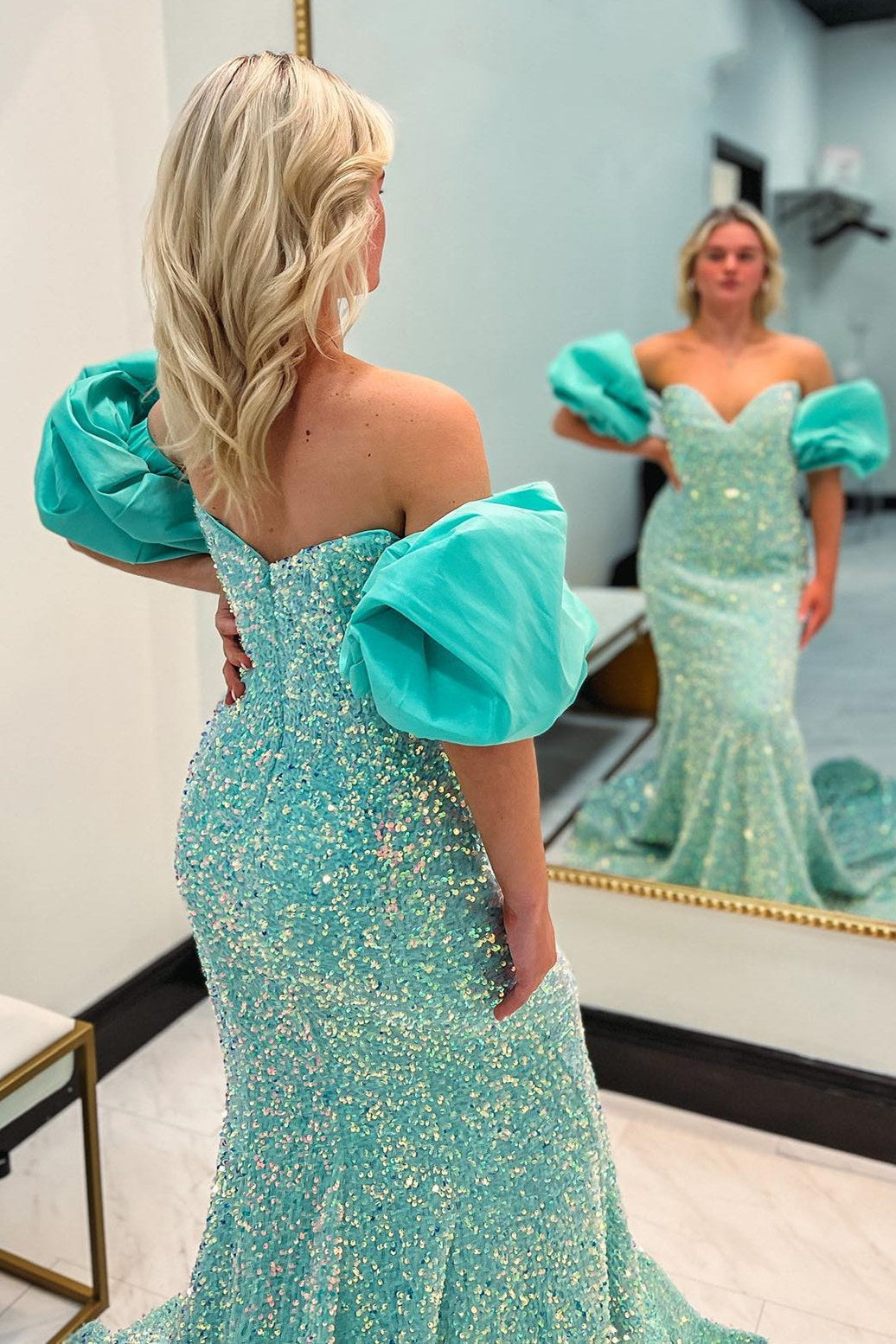 Dressime Mermaid Sweetheart Velvet Sequin Long Prom Dress