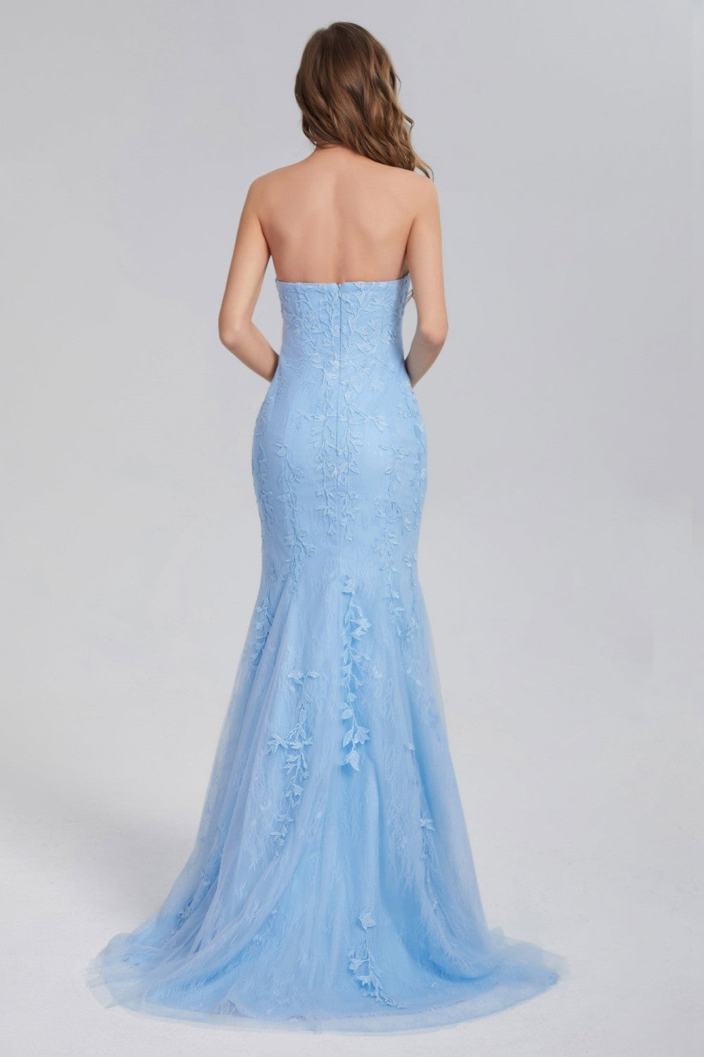 dressimeMermaid Strapless Applique Long Prom Dresses With Slit 