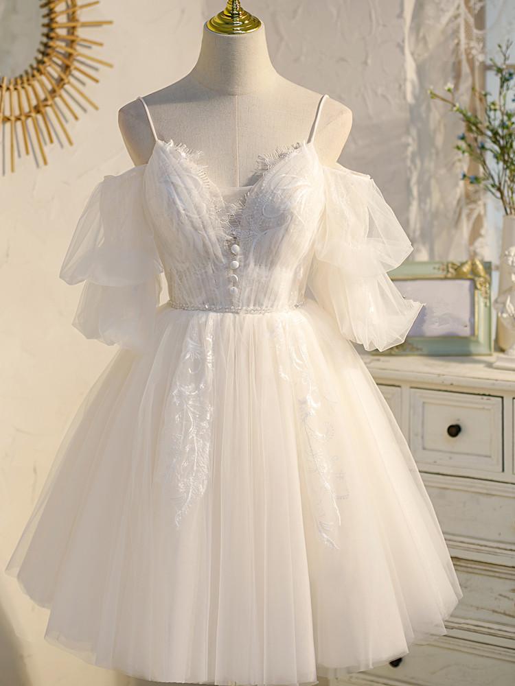 Dressime Homecoming Dresses A-Line Off-The-Shoulder Organza Lace Applique