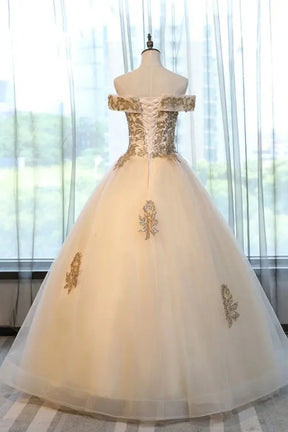 Dressime Ball Gown Off The Shoulder Tulle Long Princess Dress Appliques&Beads