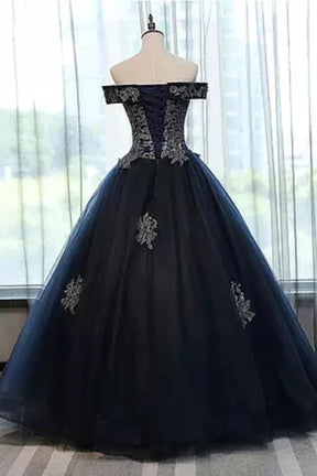 Dressime Ball Gown Off The Shoulder Tulle Long Princess Dress Appliques&Beads