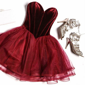 Dressime A Line Sweetheart Velvet Tulle Short/Mini Homecoming Dress