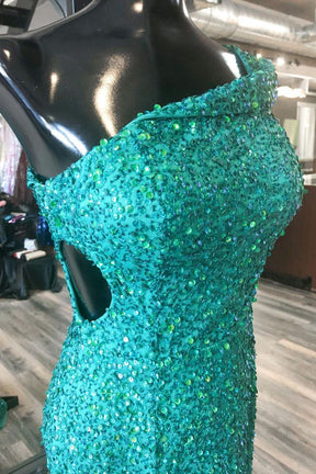 Dressime Mermaid One Shoulder Sequin Cutout Long Prom Dress With Slit