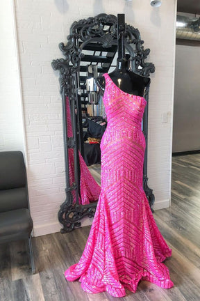 Dressime Mermaid One Shoulder Sequin Long Prom Dress