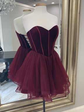 Dressime A Line Sweetheart Velvet Tulle Short/Mini Homecoming Dress