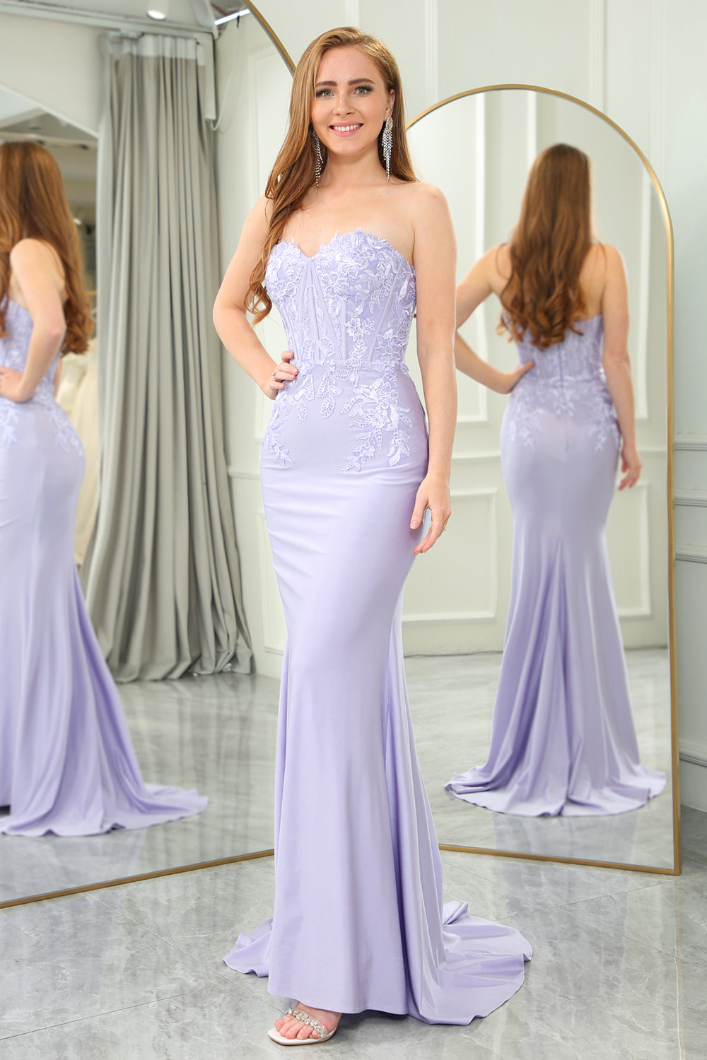 Dressime Sheath Strapless Prom Dresses With Appliques
