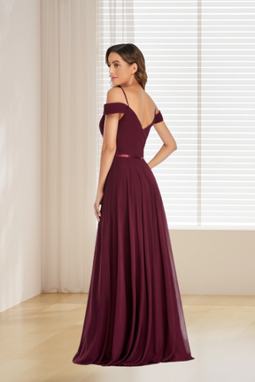 dressimeA Line Burgundy Off the Shoulder Floor Length Bridesmaid Dresses 