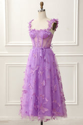 dressimeA-Line Spaghetti Straps Tulle Homecoming Dresses with Butterfly 