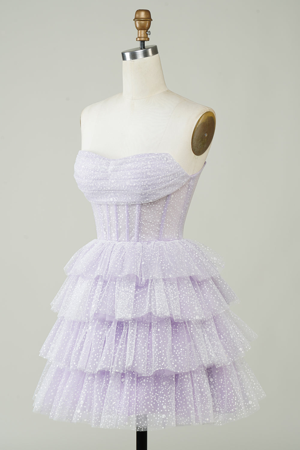 dressimeA Line Strapless Short/Mini Tulle Tiered Homecoming  Dresses With Ruffles 