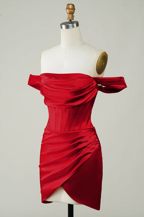 dressimeCocktail Dresses A Line Off The Shoulder Satin Asymmetrical Homecoming Dress 