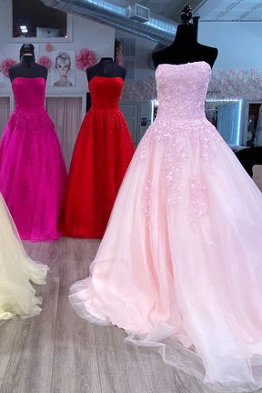 dressimeDressime A-Line Tulle Strapless Floral Lace Prom Dress 