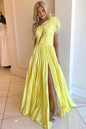 dressimeDressime One-Shoulder Neon Keyhole Feathers A-Line Prom Dress 