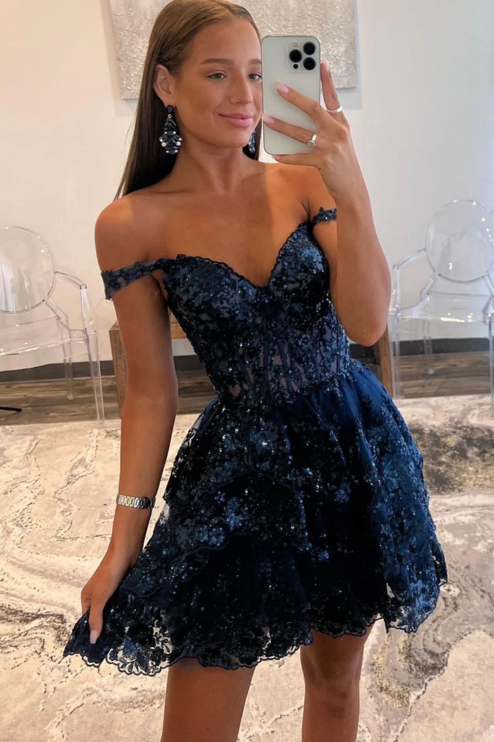 Dressime Homecoming Dresses A Line Off The Shoulder Lace With Applique