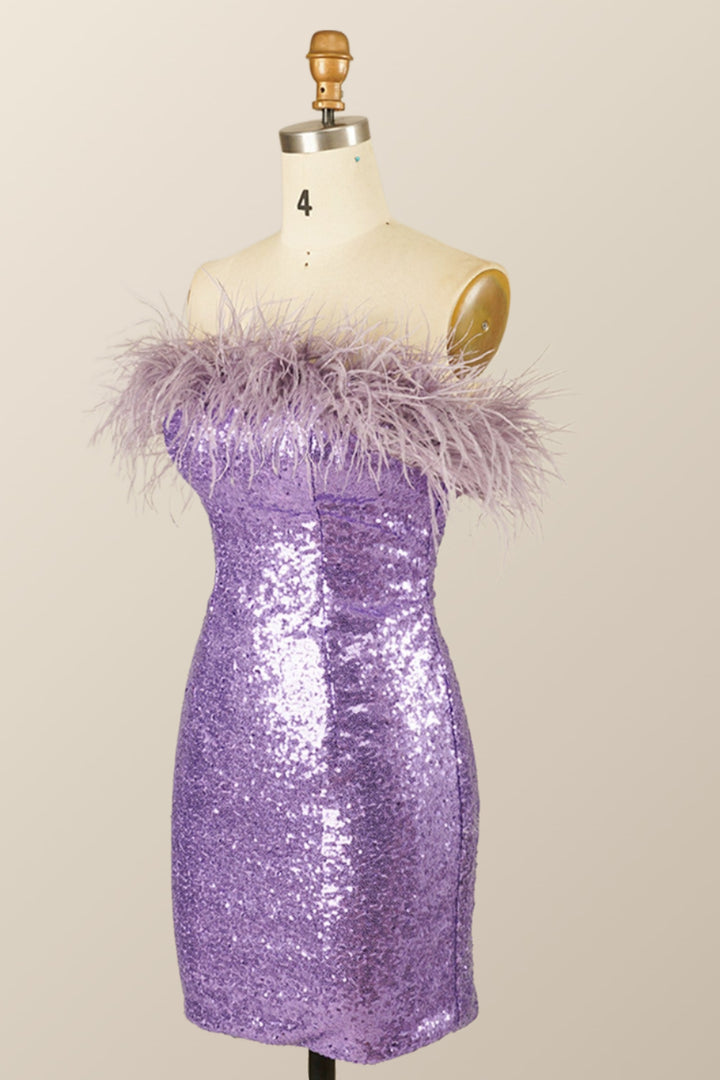 dressimeLady Bodycon Sequin Feather Strapless Short/Mini Homecoming Dress 