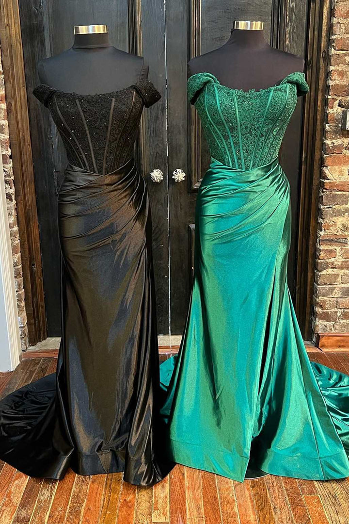 dressimeMermaid Off The Shoulder Long Prom Dresses with Slit 