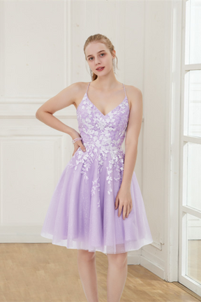 dressimeProm/Homecoming Dress Spaghetti Straps Tulle A Line With Applique 
