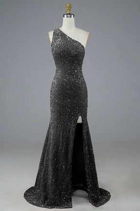 dressimeSequin Prom Dresses Sheath/Mermaid One Shoulder Floor Length With Slit 