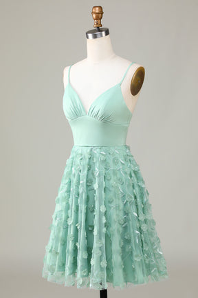 dressimeSexy Lace Spaghetti V Neck Straps Short Homecoming Dress, Short Prom Dresses 