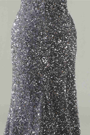Dressime Sexy Silver Mermaid Strapless Split Prom Dress With Detachable Sleeves