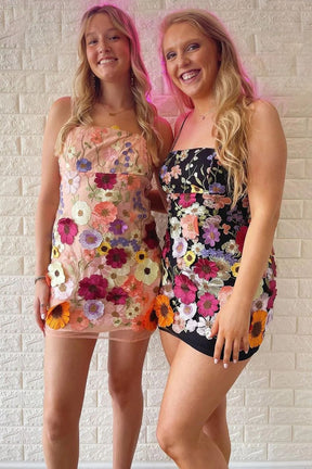 Dressime Sheath Spaghetti Straps 3D Flower Homecoming Dress For Teens