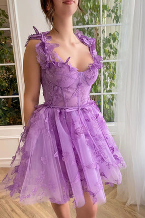 Dressime Spaghetti Straps Butterfly A Line Tulle Butterfly Short/Mini Homecoming Dresses