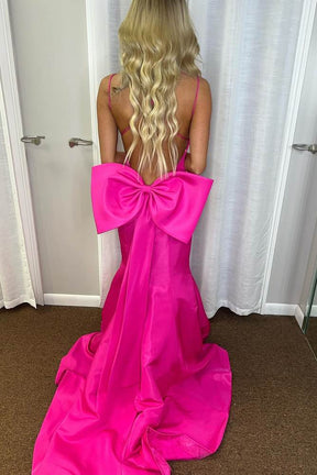 Dressime Mermaid V Neck Satin Long Prom Dress with Bow