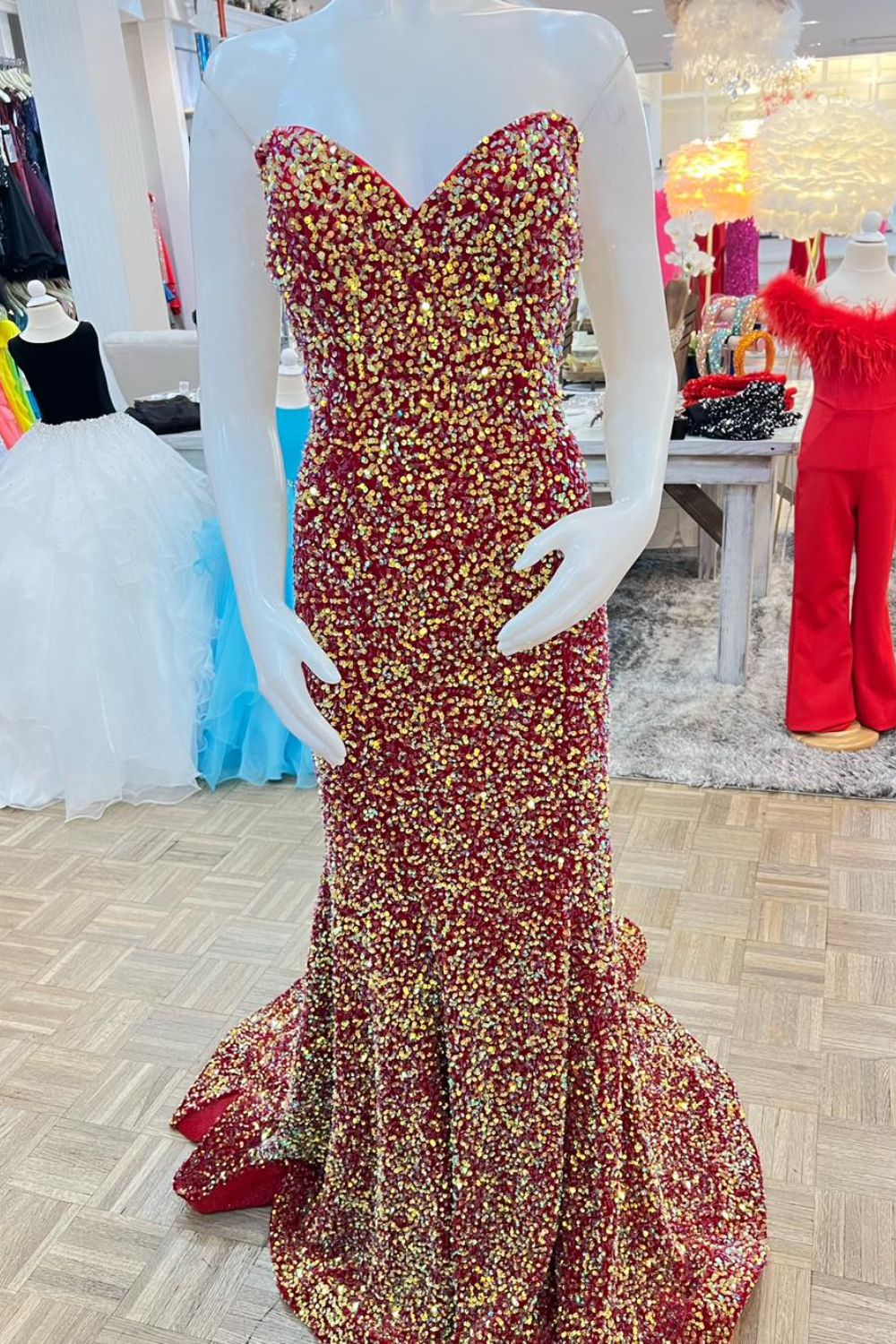 Dressime Mermaid Sweetheart Velvet Sequin Long Prom Dress