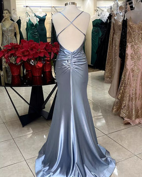 Dressime Mermaid Spaghetti Straps Satin Sleeveless Prom Dress