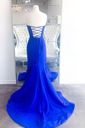 Dressime Mermaid Strapless Satin Long Prom Dress With Slit