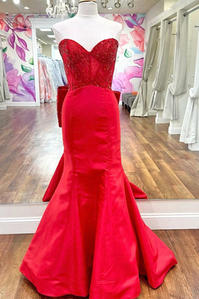 Dressime Mermaid Sweetheart Polyester Sequin-Embroidery Bow-Back Trumpet Prom Dress