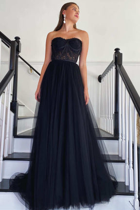 Dressime Dressime  A Line Tulle Strapless Long Prom Dress
