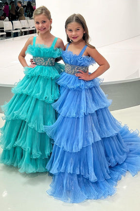 Dressime A-Line Multi-Layered Organza Straps Girl Pageant Dress with Ruffles