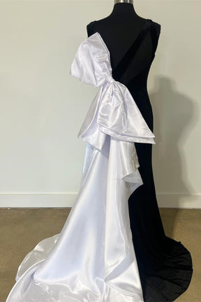 Dressime Mermaid V Neck Velvet Bow-Back Long Prom Dress with Slit