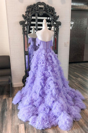 Dressime A Line Tulle Off-the-Shoulder Tiered Long Prom Dress with Ruffles dressime