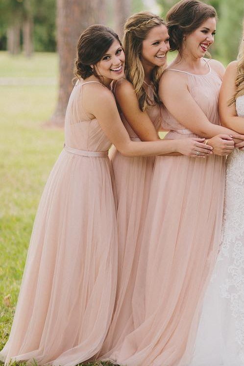 Blush Pink Tulle Bridesmaid Dresses Halter With Ruffles Floor LengthBridesmaid Dressesrjerdress