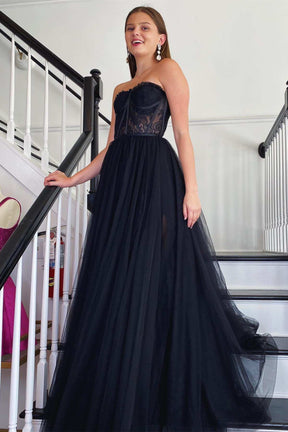 Dressime Dressime A Line Tulle Strapless Long Prom Dress dressime