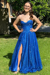 Dressime Glitter A Line Cowl Neck Long Prom Dress With Slit dressime