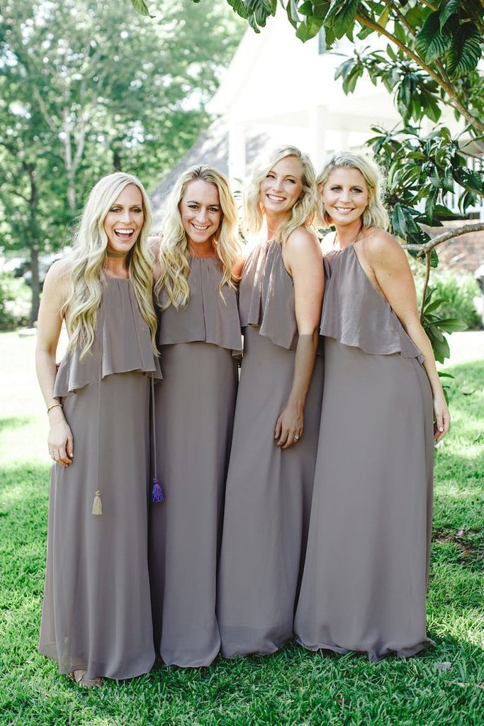 Dressime Jewel Chiffon and Ruffles Long Bridesmaid Dresses dressime