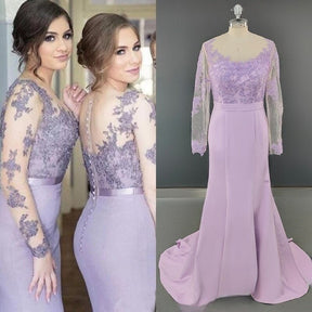 Dressime Long Sleeves Bridesmaid Dresses Mermaid Scoop Spandex With Applique dressime