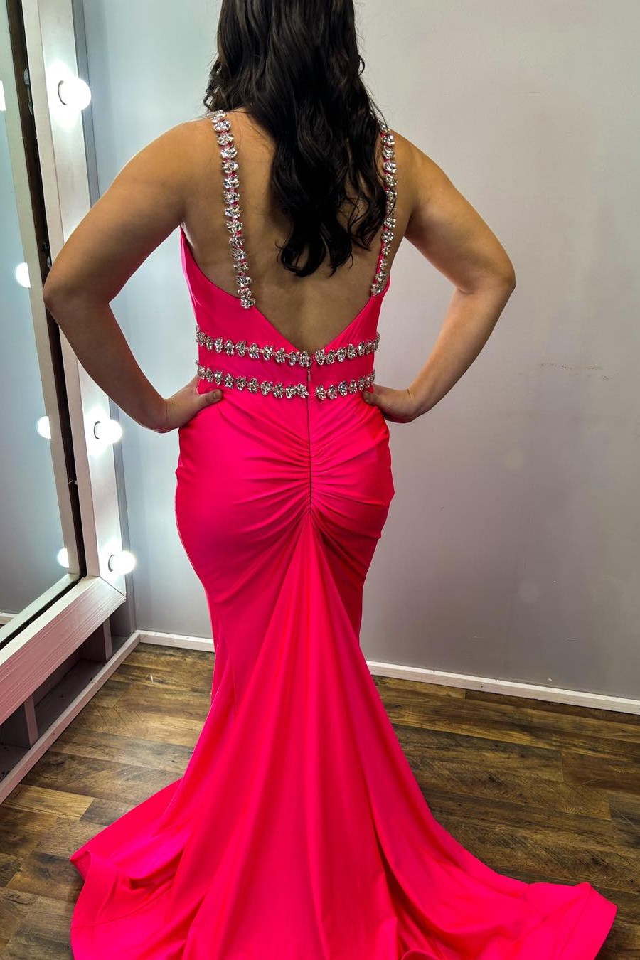 Dressime Mermaid Spagetti Straps Satin Open Back Beaded Long Prom Dress dressime