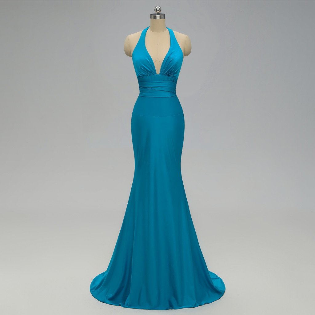 Dressime Mix And Match Elegant A Line V Neck Long Blue Backless Bridesmaid Dresses dressime