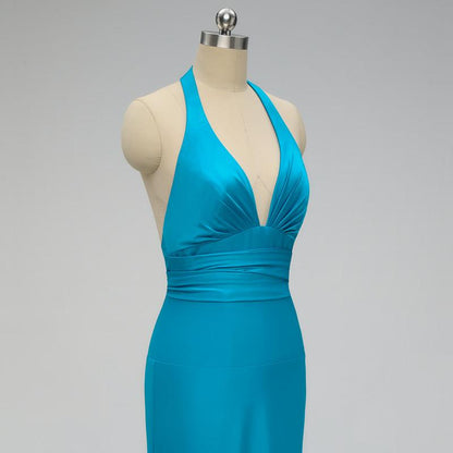 Dressime Mix And Match Elegant A Line V Neck Long Blue Backless Bridesmaid Dresses dressime