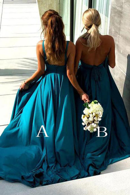 Dressime Mix And Match Elegant A Line V Neck Long Blue Backless Bridesmaid Dresses dressime