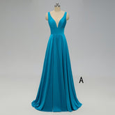 Dressime Mix And Match Elegant A Line V Neck Long Blue Backless Bridesmaid Dresses dressime