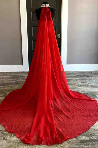 Dressime Strapless Beaded Side Slit Long Prom Dress with Cape dressime