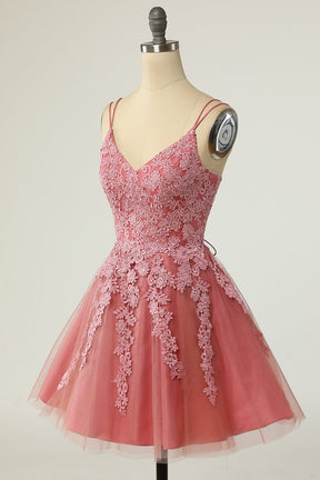 Dressime Tulle V Neck A Line Homecoming Dresses With Applique And Sash dressime